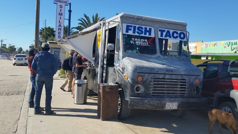 Tacos El Muelle food truck, serving Baja California Fish tacos in Guerrero Negro, Mexico.