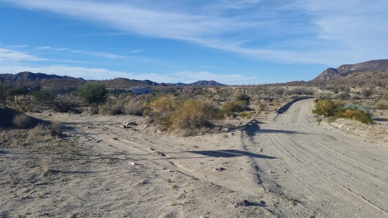 Two dirt roads in the middle of the desert in Baja California.