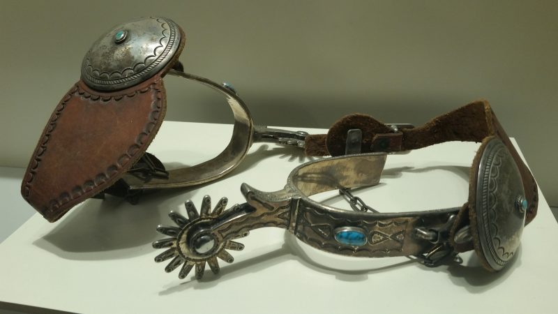 A display of intricate silver spurs from Museum Hill in Santa Fe.