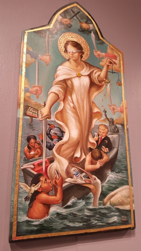 A contemporary work of religious art at a museum in Santa Fe.