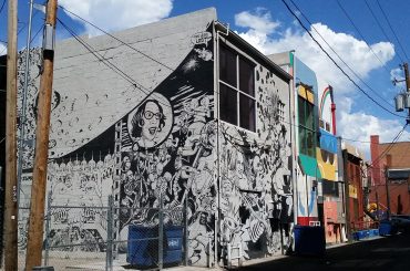 Colorful buildings in a back alley in downtown Albuquerque.