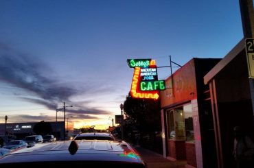 A neon sign for Jerry's Cafe in Gallup NM.