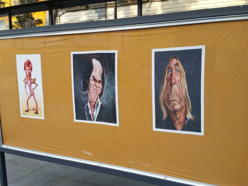 An Iggy Pop caricature by the artist Jorge Manjarrez on display in Mexico City.