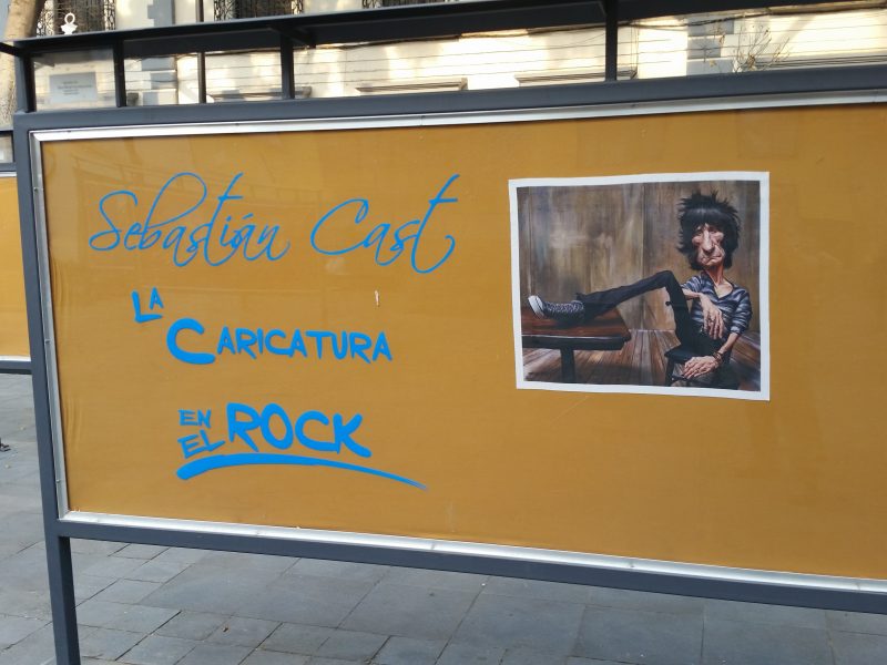 A showcase advertising an exhibit by the artist Sebastian Cast in Mexico City.