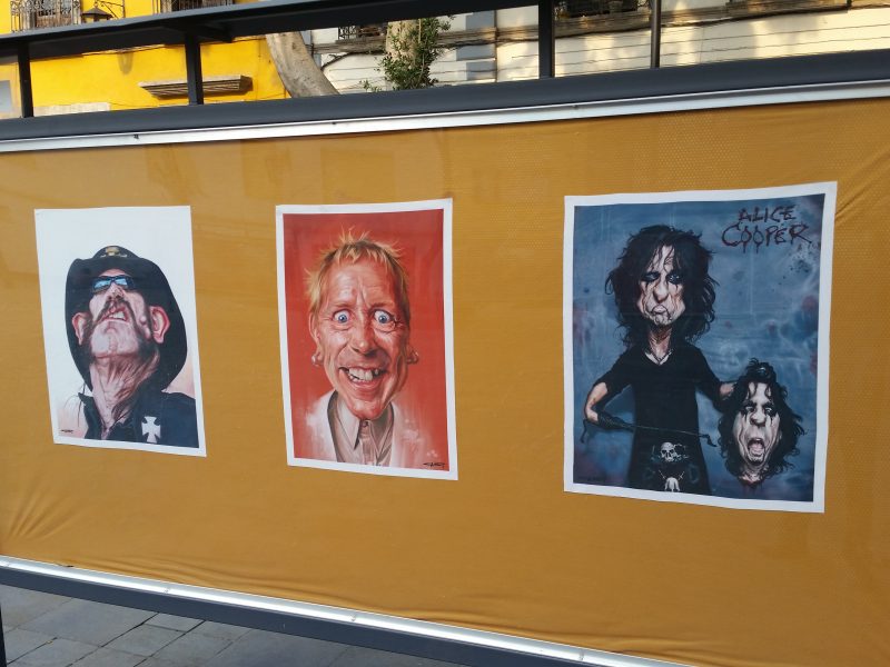 An Iggy Pop caricature by the artist Jorge Manjarrez on display in Mexico City.