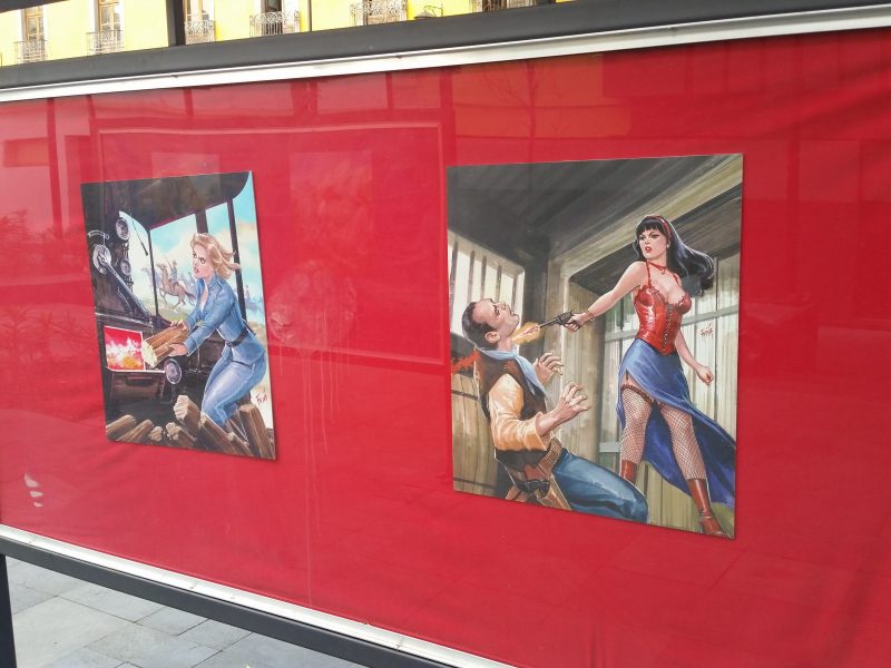 A display with artwork by the artist Sebastian Cast.