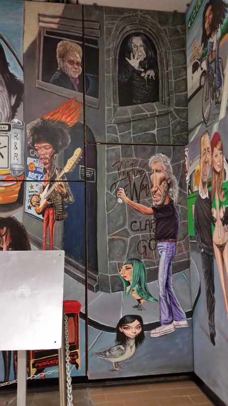The famous rock 'n roll murals in Auditorio Metro Station in Mexico City painted by artist Jorge Manjarrez featuring a section showing Jimi Hendrix.