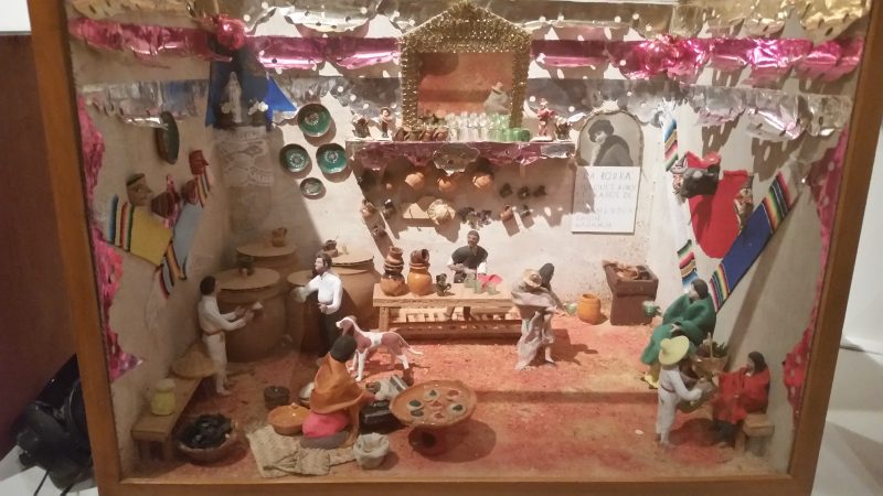 A diorama of a pulqueria in Mexico City.