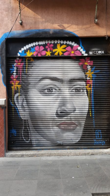 Frida Kahlo painted on the metal shutters of a shopfront in Mexico City.