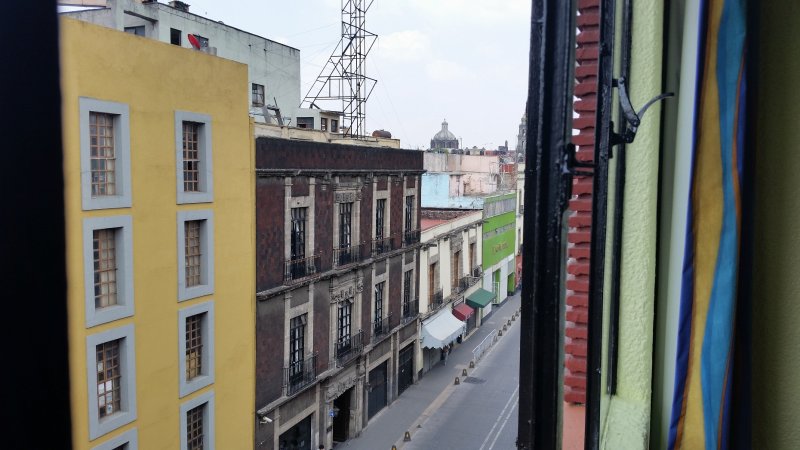 View of old building from hotel window, mexico city.