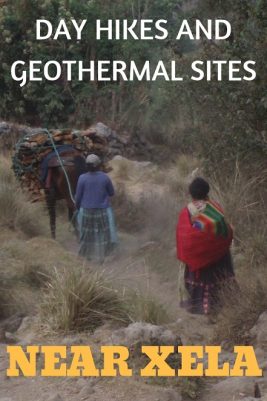 A women driving a horse carrying firewood followed by woman carrying firewood on her back on a hiking trail near Xela, Guatemala.