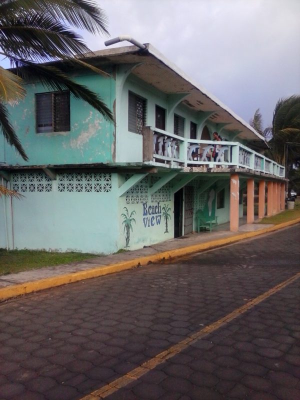The turquoise-colored Beach View Hotel on Big Corn Island off the coast of Nicaragua.