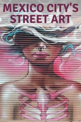 An example of colorful urban artwork of a lady on the streets of Mexico City.