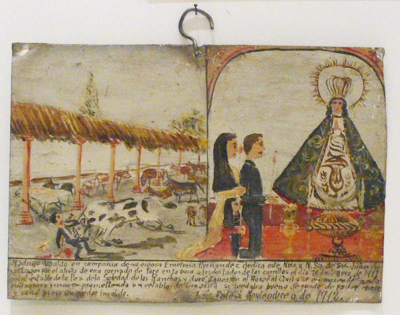 An example of an ex-voto; a man gives thanks for surviving an attack from a bull.