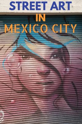 An example of colorful urban artwork of a lady on the streets of Mexico City.