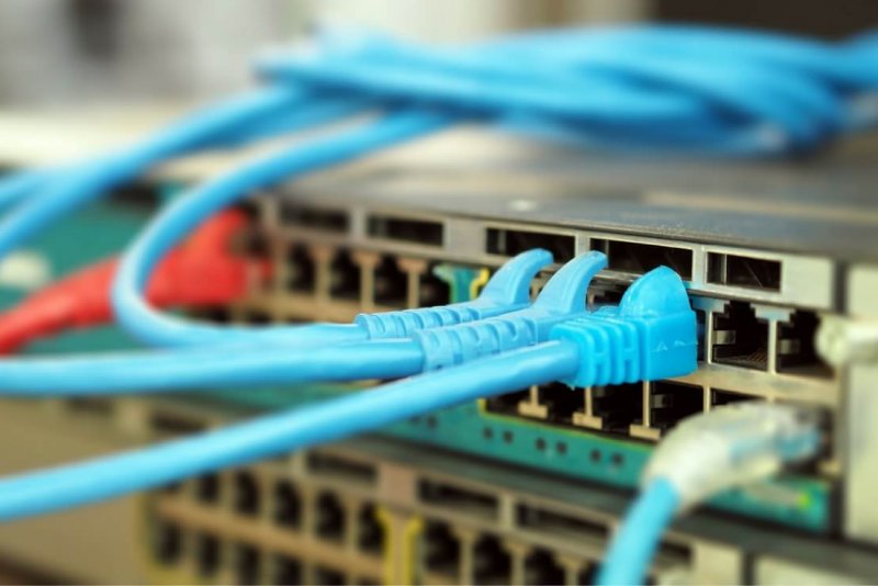 ethernet cables plugged into a router.